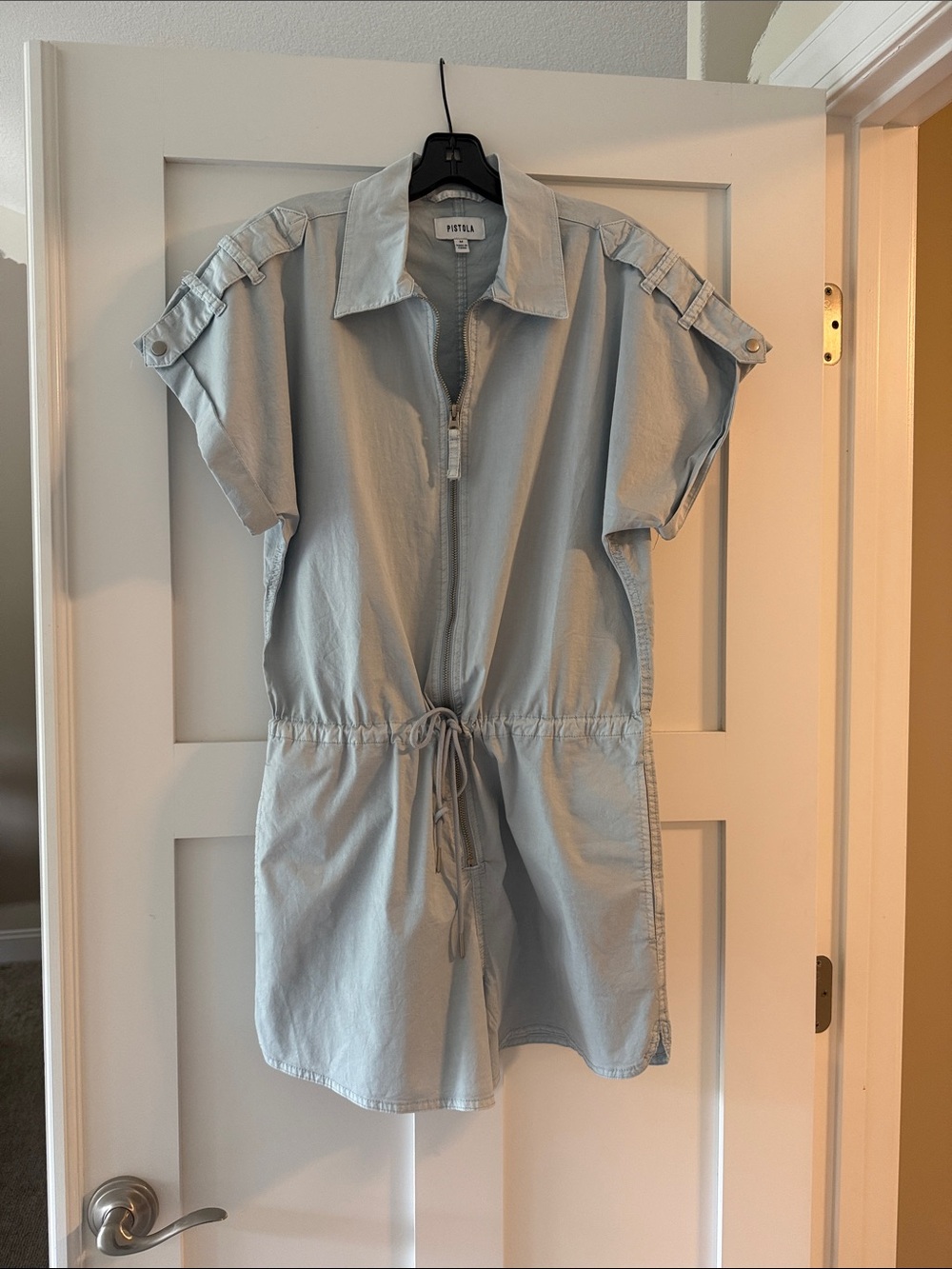 pistola Light Blue Drawstring One-Piece Romper